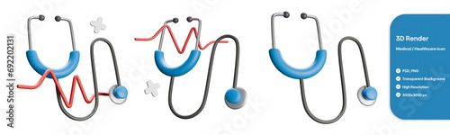 3d render of stethoscope medical icon collection photo