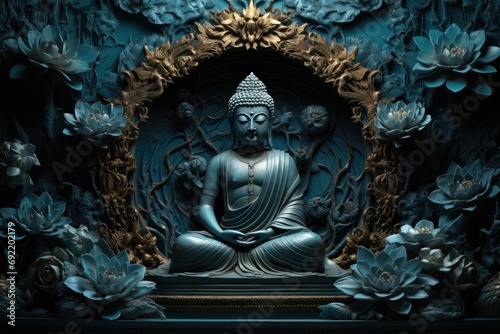 Art of meditation buddha and lotus flower background illustration. © Photo And Art Panda
