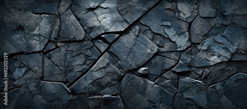 Dark and polished granite paving with cracks, texture.
