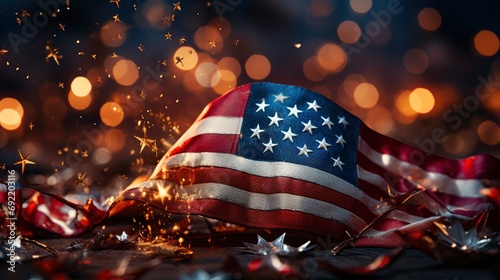 Fireworks Against Background American Flag Honor , Background HD, Illustrations