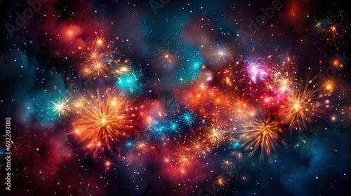 Fireworks Lighting Night Sky Different Colors , Background HD, Illustrations
