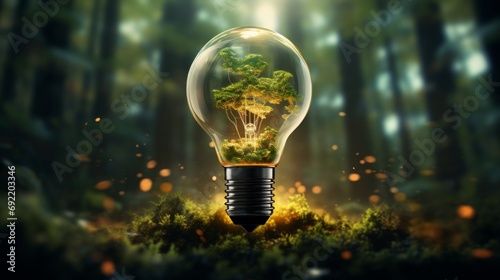 light bulb with nature, green energy, design, banner, background