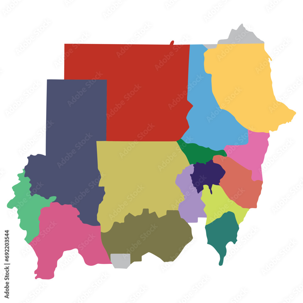Obraz premium Sudan map. Map of Sudan in administrative states regions in multicolor