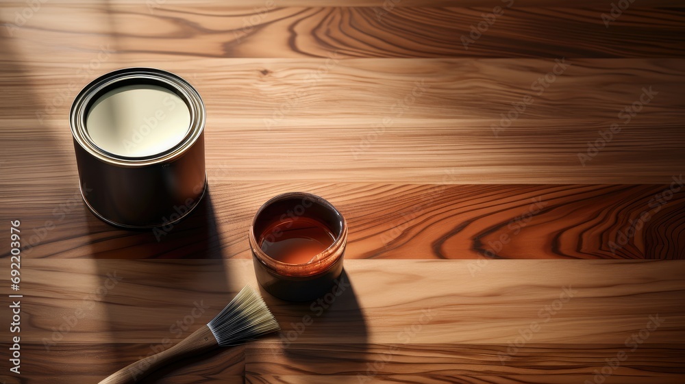 the artistry of wood staining featuring a can and brush on a wooden