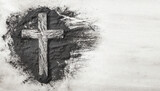 Christian cross drawing in ash as symbol of religion. Sacrifice, Jesus Christ, Ash Wednesday concept
