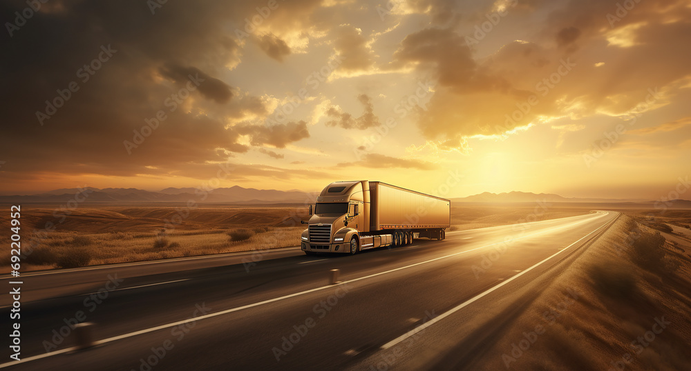 White blank truck on a highway in the desert