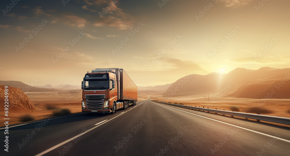 White blank truck on a highway in the desert White blank truck on a highway in the desert