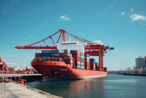 transport and logistics of truk container cargo ship in harbor. 3d rendering and illustration.