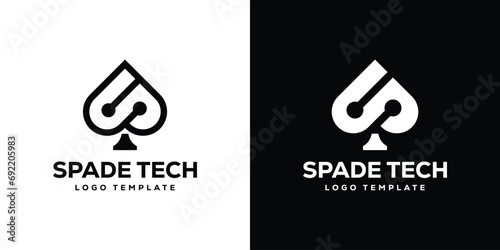 Spade Tech Logo. Ace Play Card Game Technology Modern Concept. Icon Symbol Logo Design Template. photo