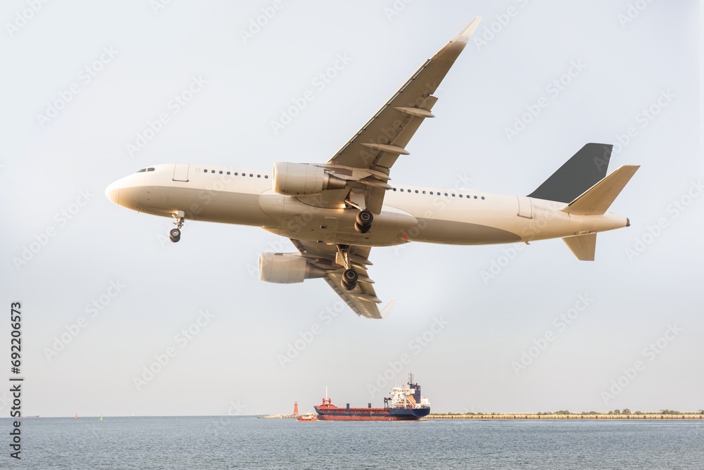 Airplane at altitude, air travel in the sky
