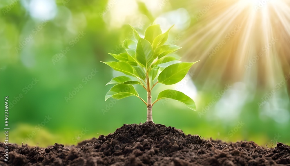 small tree growing with sunshine in garden. eco concept small tree growing with sunshine in garden. eco concept