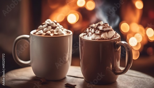 mug of hot chocolate or coffee by the Christmas fireplace.
