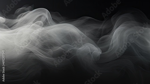 an abstract fog with a panoramic view showcasing cloudiness, mist, or smog in motion against a black background.