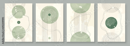 Green Boho Wall Art Set 3 or 4 Pieces of Posters Abstract Boho Rainbow Prints Boho Artwork Mid Century Modern Neutral Green Wall Decor