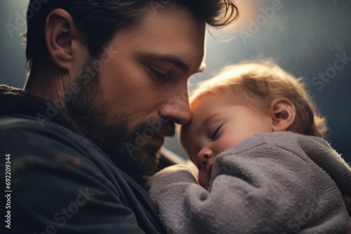 A man holding a baby in his arms. Perfect for family and parenting themes