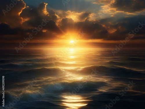Fantasy sunset over ocean or sea.