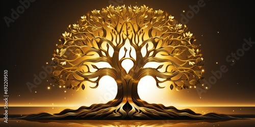 A striking image of a golden tree of life against a black background. Perfect for adding a touch of elegance and mystique to any project