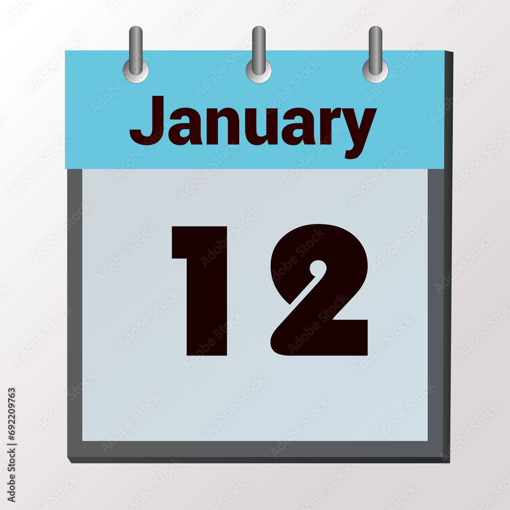 vector calendar page with date January 12, light colors vector calendar page with date January 12, light colors