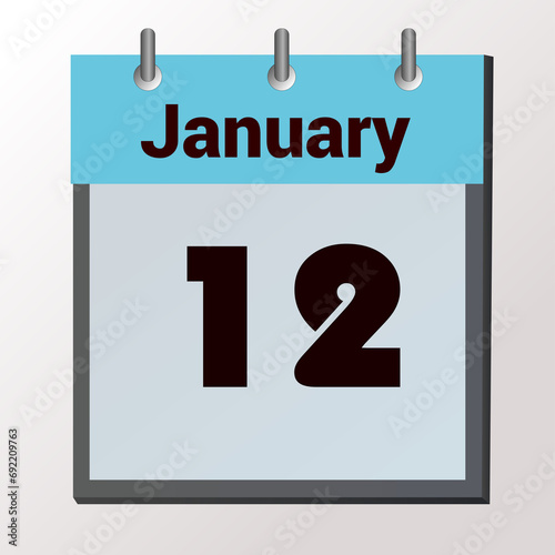 vector calendar page with date January 12, light colors