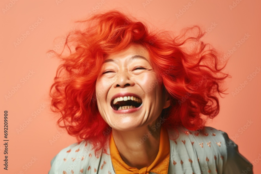 A joyful red-haired woman laughing. Perfect for capturing moments of happiness and positivity.