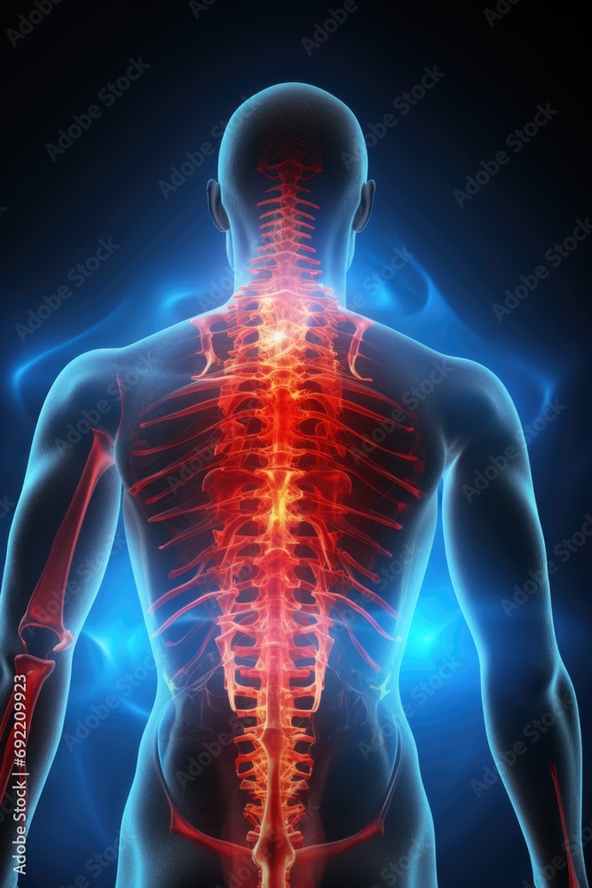 A close-up image of the back of a man with a highlighted spine. This picture can be used for medical or anatomical purposes A close-up image of the back of a man with a highlighted spine. This picture can be used for medical or anatomical purposes