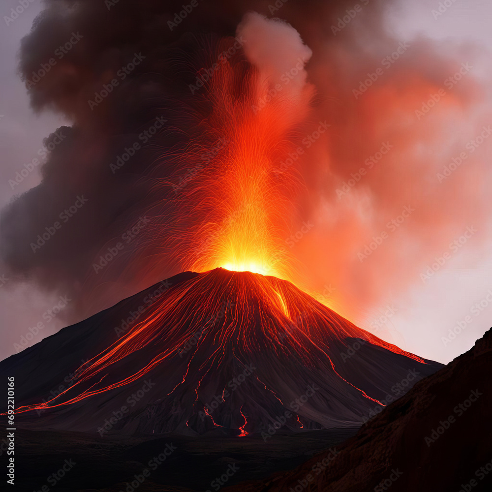 Eruption. Lava erupts from the mountain.