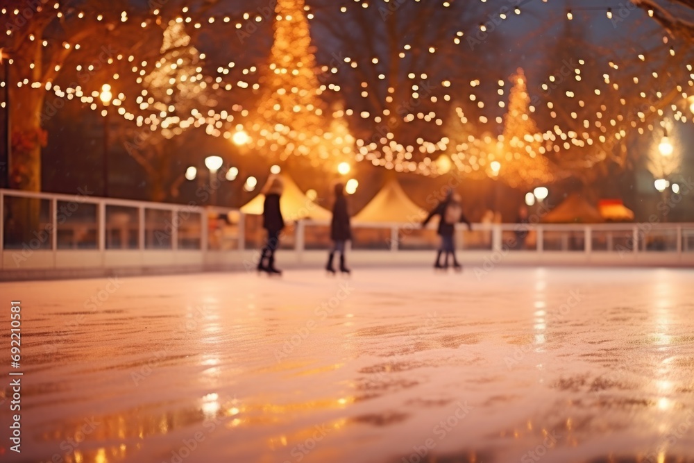 A group of people enjoying ice skating on a rink. Perfect for winter sports or recreational activities