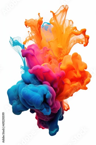A vibrant image capturing a bunch of colored ink suspended in the air. Perfect for creative projects and abstract designs