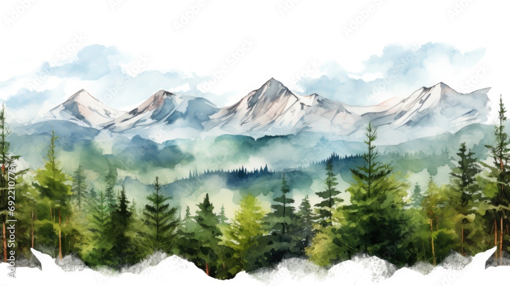 Beautiful watercolor painting of a mountain range. Perfect for nature enthusiasts and art lovers.