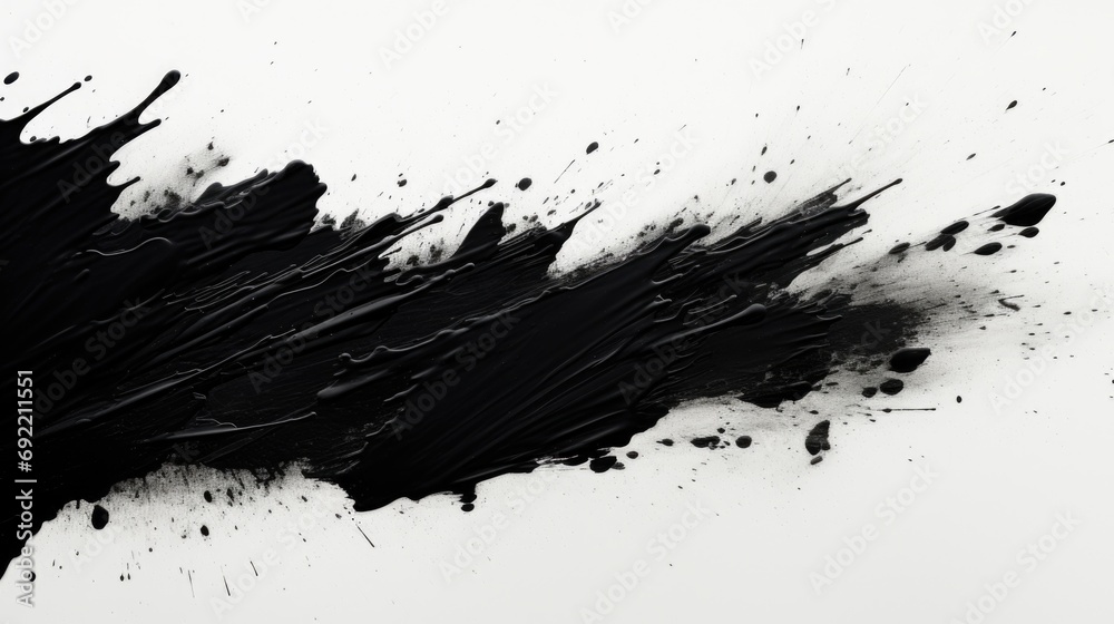 Black paint splattered on a white surface. Suitable for art, design, and creative projects Black paint splattered on a white surface. Suitable for art, design, and creative projects