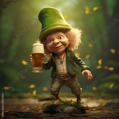 Leprechaun St Patricks day character with cup if beer photo