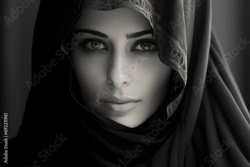 A woman wearing a veil on her head. Suitable for wedding, religious or cultural themes photo
