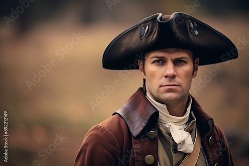 Portrait of a man in a pirate costume on a blurred background photo
