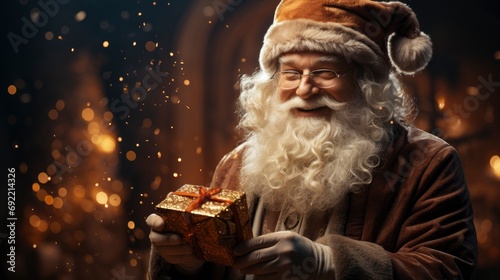 Santa Claus Giving Christmas Gift Ribbon , Background HD, Illustrations