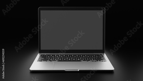 laptop isolated on black background with transparent display for content replacement.