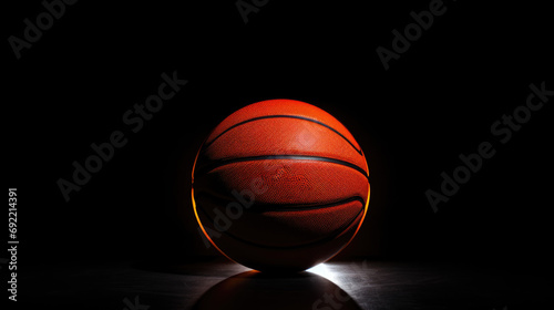 This intriguing image showcases a black basketball on a black backdrop, emphasizing minimalism and the beauty of form in simplicity.