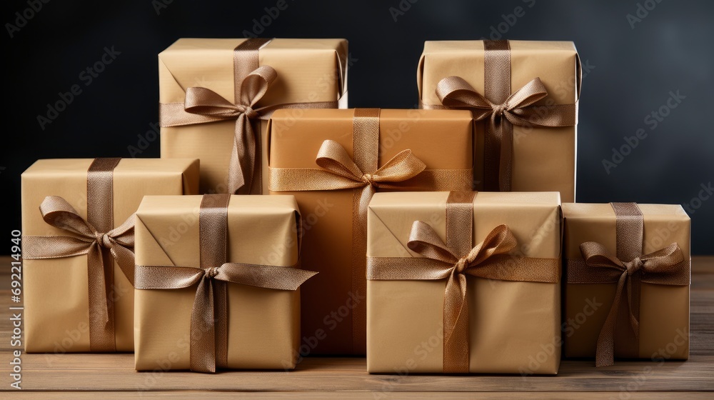 Stack Wrapped Gifts Brown Kraft Paper , Background HD, Illustrations Stack Wrapped Gifts Brown Kraft Paper , Background HD, Illustrations