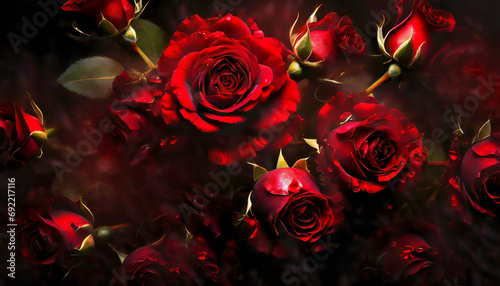 Red roses background. Valentines Day, love and wedding concept.
