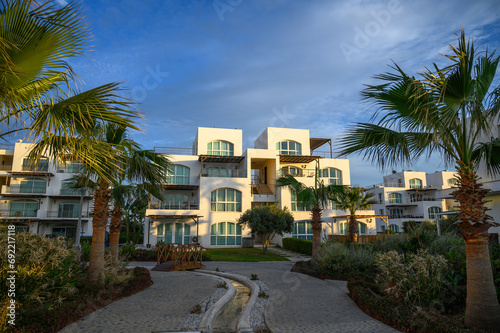 complex with white villas on the Mediterranean Sea 1