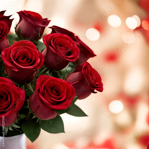 Bouquet of red roses closeup with bokeh