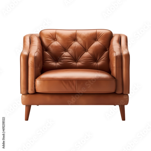 Brown leather sofa isolated on transparent background