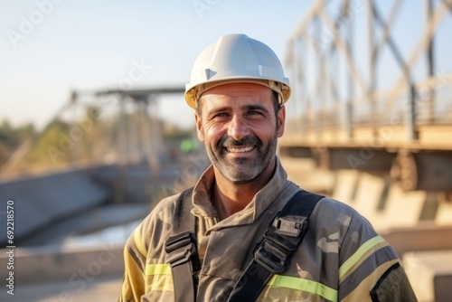 Portrait of a mature male construction worker smiling at the camera outdoors