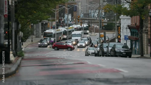 Baltimore Traffic and MTA Bus in Background. Buses are operated by the Maryland Transit Administration. Maryland State