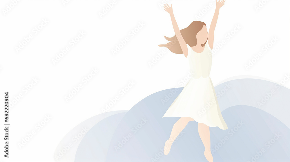 Fototapeta premium Minimalist Art of a Long-Haired Woman with Raised Arms