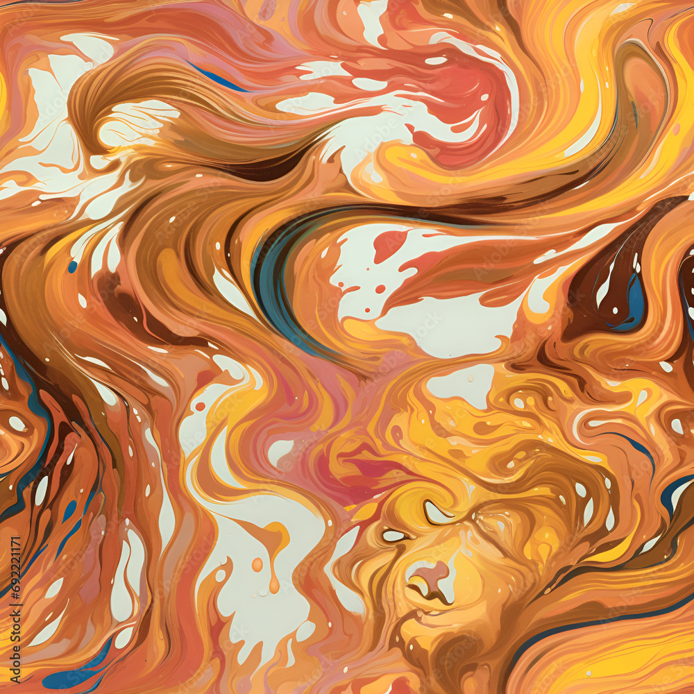 Ebru painting texture seamless pattern. Jrange lion, brown, white colors abstract background with swirl lines. Seamless liquid fluid. Marbling style effect for unique design print Ebru painting texture seamless pattern. Jrange lion, brown, white colors abstract background with swirl lines. Seamless liquid fluid. Marbling style effect for unique design print