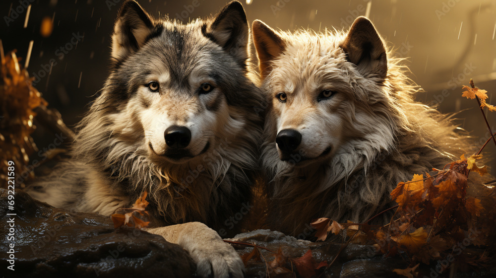 Mexican Gray wolf love couple. Generative Ai