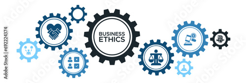 Business ethics banner web icon vector illustration concept for web and print with an icon of responsibility reliability principle morality behavior relationship and trust.