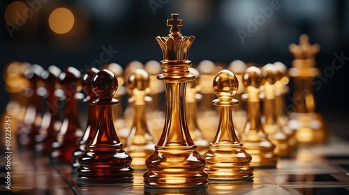 3d rendered chess of group in gold color 