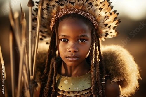 Portrait of a beautiful African American woman in native clothing and headdress photo