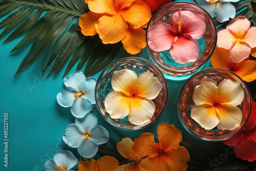 Three Colorful Glasses of Flower-filled Delight on a Festive Table Generative AI